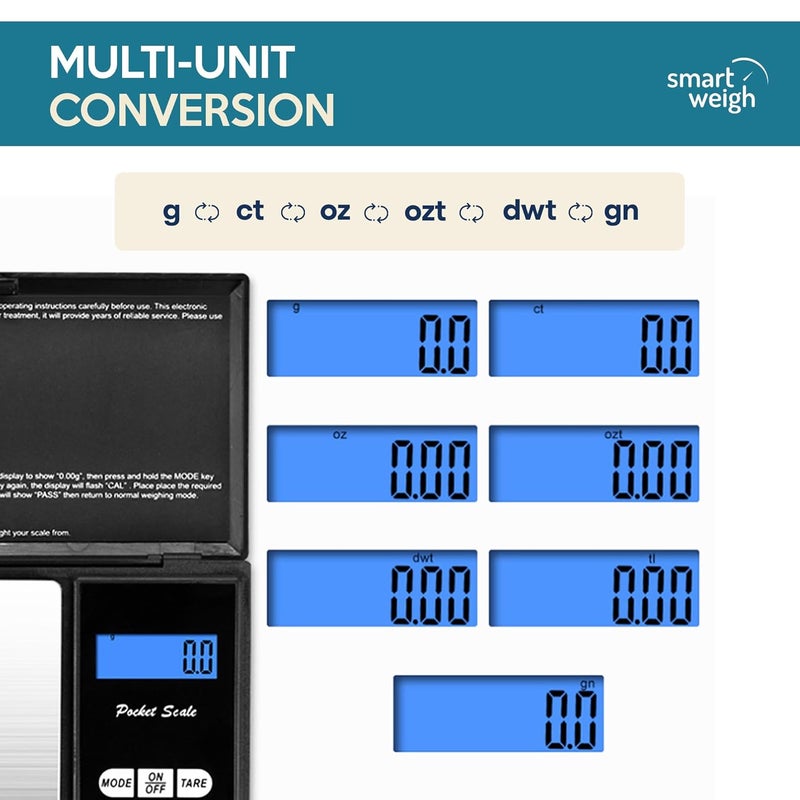 Smart Weigh ميزان جيب رقمي، 200غ × 0.01غ، ميزان مجوهرات، طعام، أدوية، بطارية مرفقة - Image 5